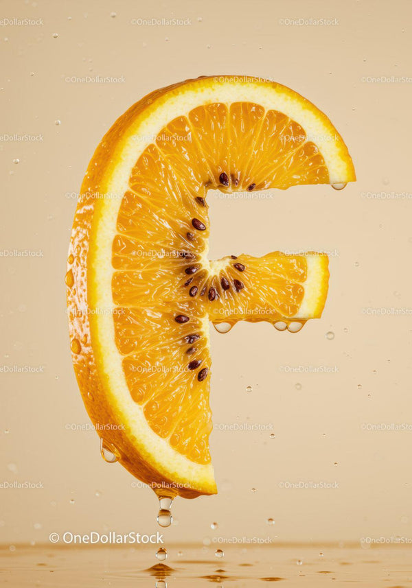 Fresh orange slice with water droplets on beige background