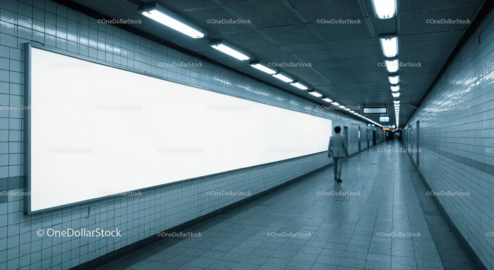 Minimalist Subway Tunnel with Tiled Walls and Modern Lighting