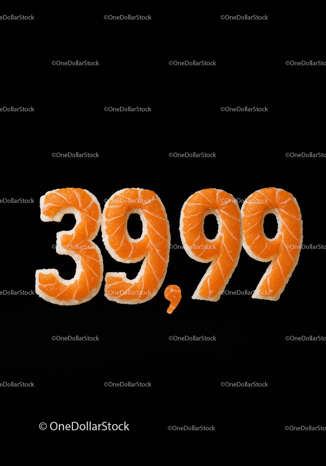 Sushi Inspired Price Numbers Display on Black Background