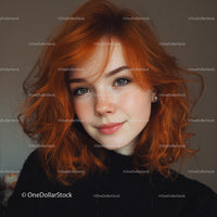 Portrait of Beautiful Young Woman with Red Wavy Hair and Blue Eyes