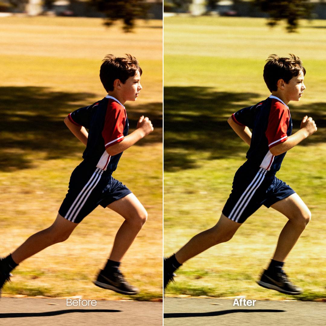 Before and after Running LUT Pack effect