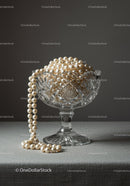 Elegant Pearl Necklace in Crystal Bowl for Luxury Jewelry Display