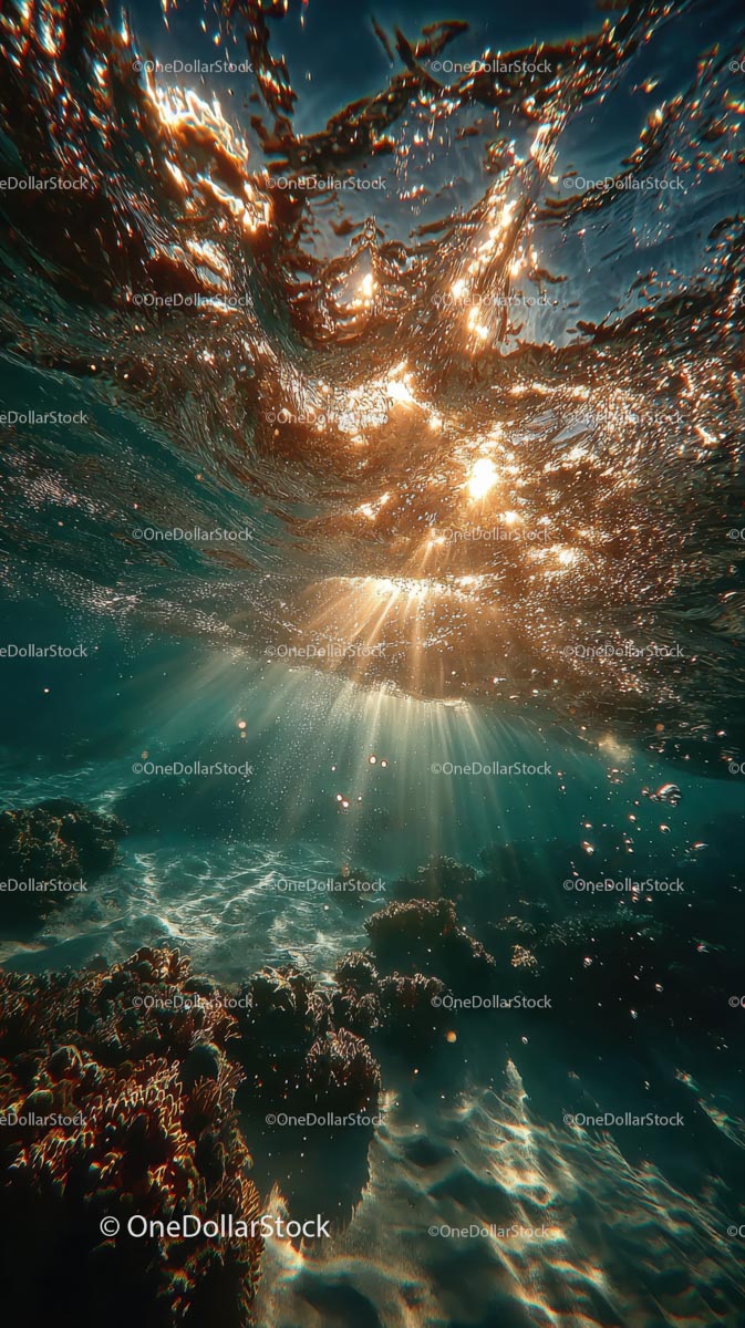 Enchanting Underwater Scene with Sunlight and Bubbles