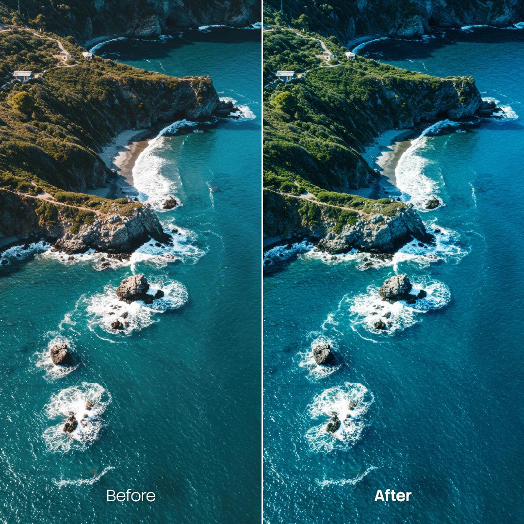 Before and after Ocean Grain Lightroom preset edit