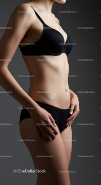 Toned Female Body in Black Lingerie with Smooth Skin and Slim Waist