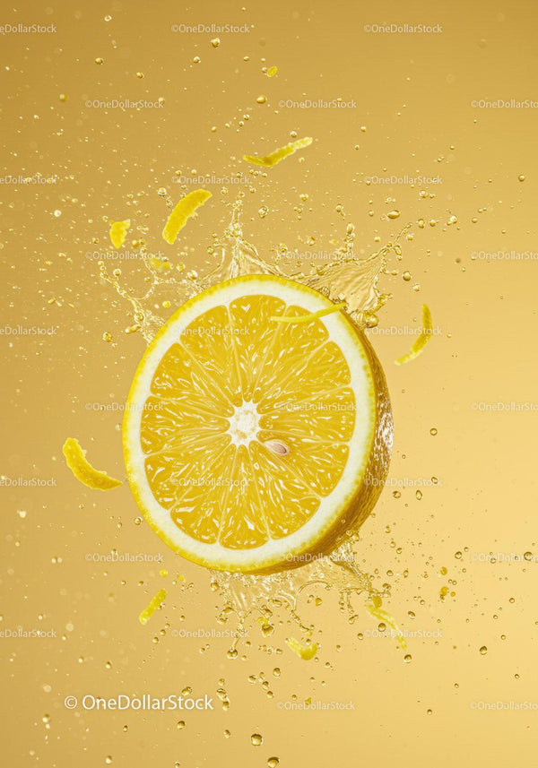 Fresh lemon slice bursting with vibrant juice splash