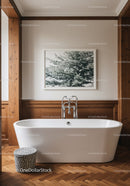Modern Bathroom with Freestanding Bathtub and Wooden Wall Paneling