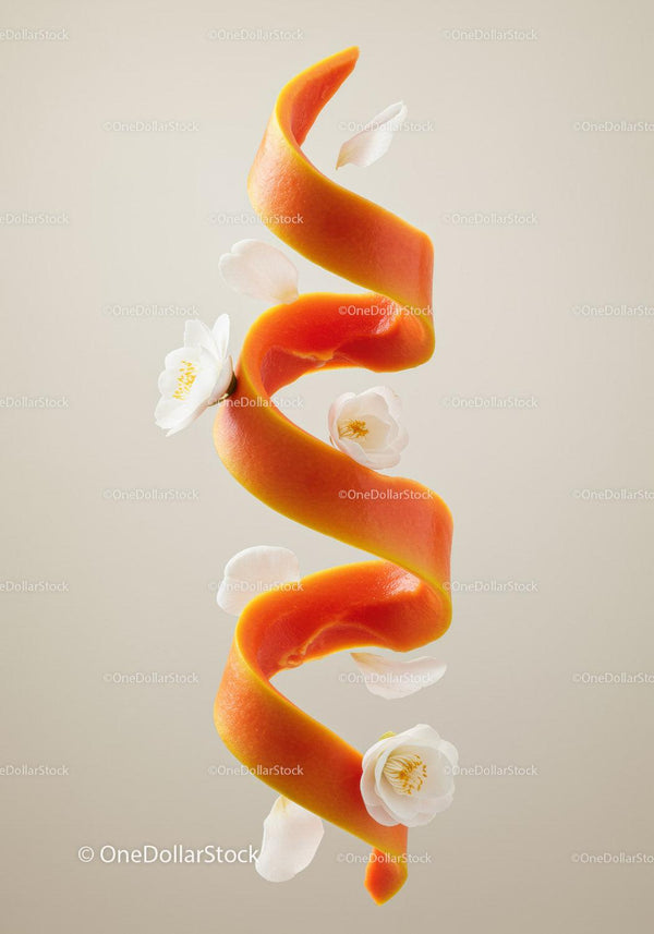 Spiral Orange Peel with Delicate White Flowers
