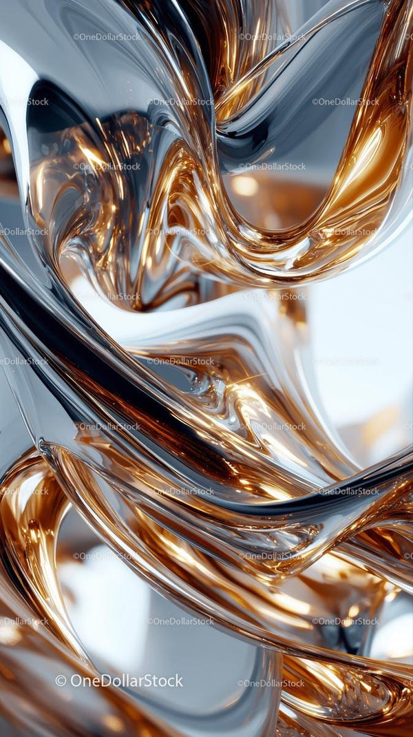 Abstrakcyjne metaliczne fale ze złotymi i srebrnymi refleksyjnymi powierzchniami