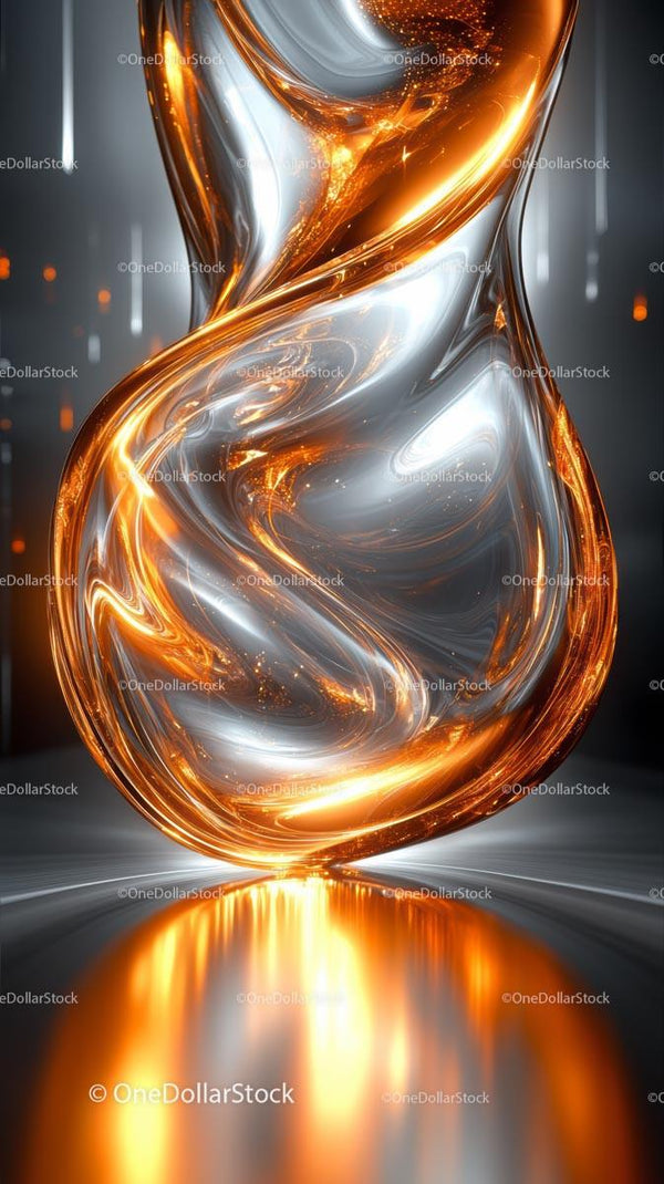 Futuristic Metallic Abstract Swirl with Bright Orange and Silver Tones