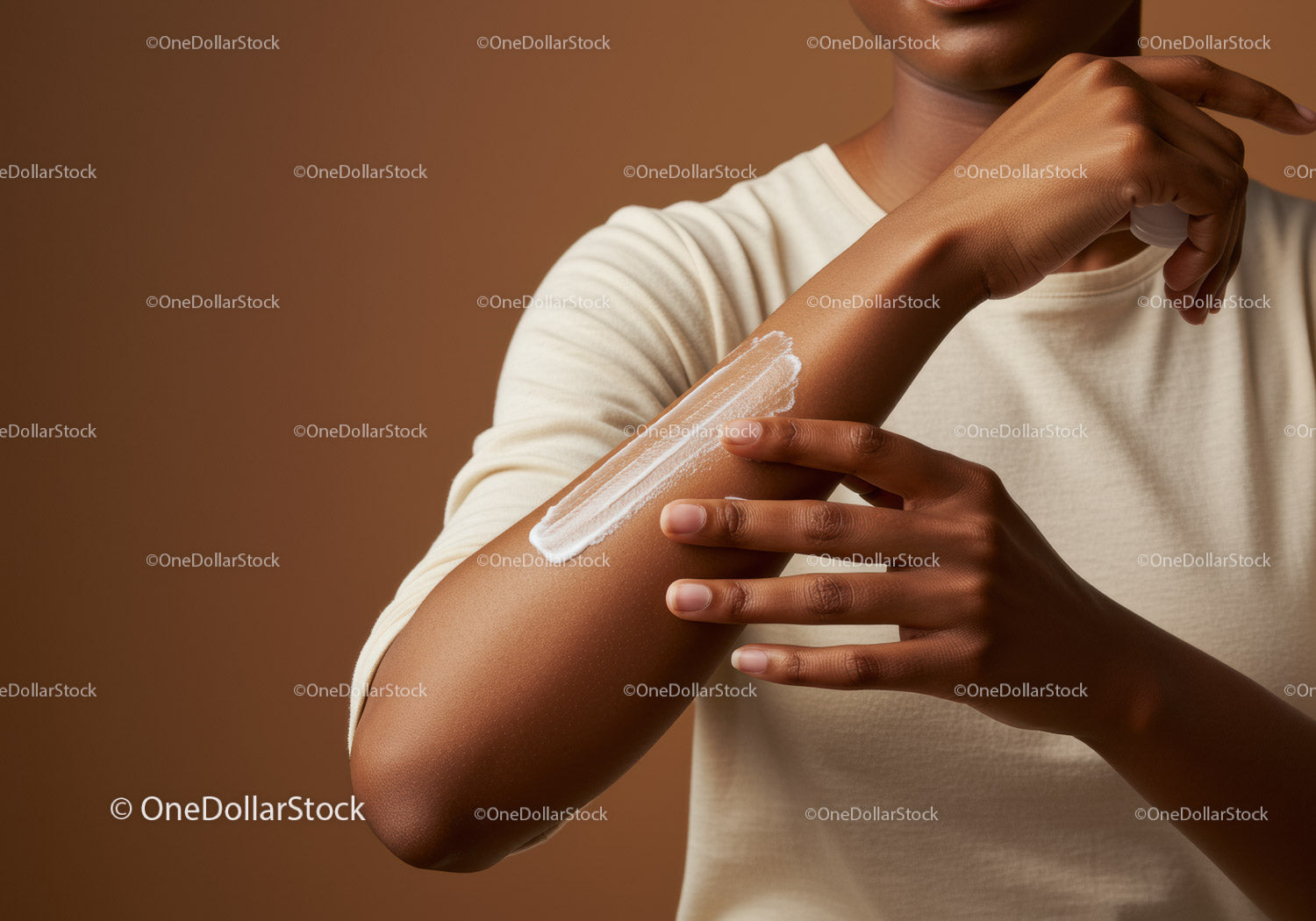 Woman Applying Sunscreen Lotion to Arm for Skin Protection