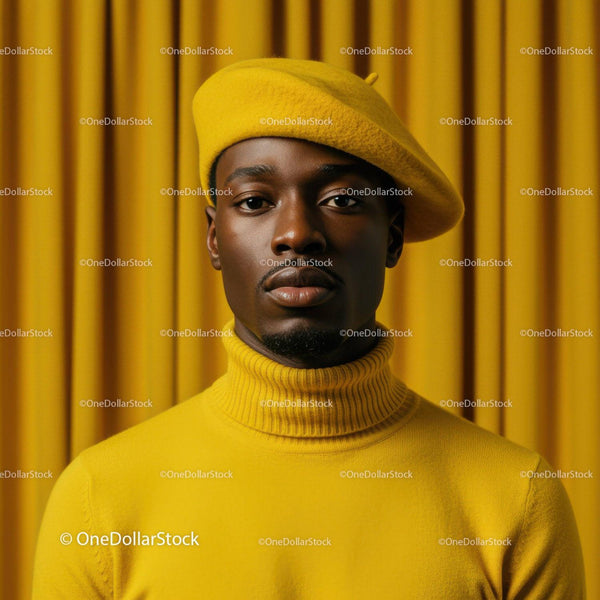 Stylish man in yellow turtleneck and beret