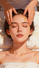 Relaxing facial massage with glowing golden oil drops