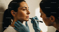 Woman Undergoing Facial Marking Procedure in a Beauty Clinic