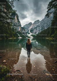 Majestic Mountain Lake with Reflection and Forest in Scenic Wilderness