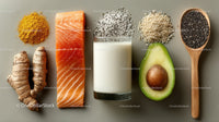 Fresh Ginger Root Salmon Fillet Avocado Chia Seeds and Milk