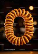 Golden crispy onion rings forming a floating circle