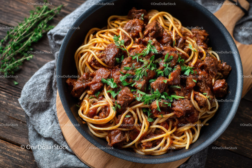 Hearty Beef Spaghetti in Rich Tomato Sauce with Fresh Herbs