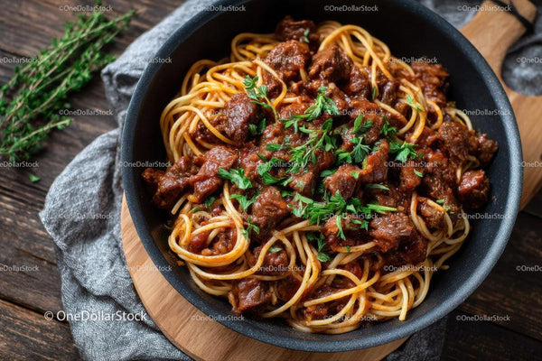 Hearty Beef Spaghetti in Rich Tomato Sauce with Fresh Herbs
