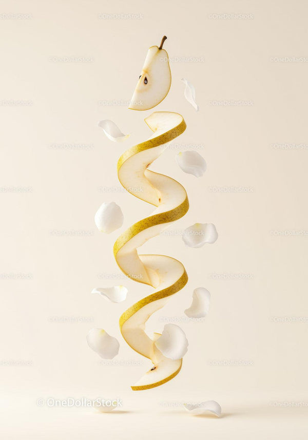 Floating Pear Twist Surrounded by Delicate White Petals