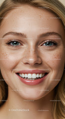 Close Up of Smiling Woman with Natural Freckles