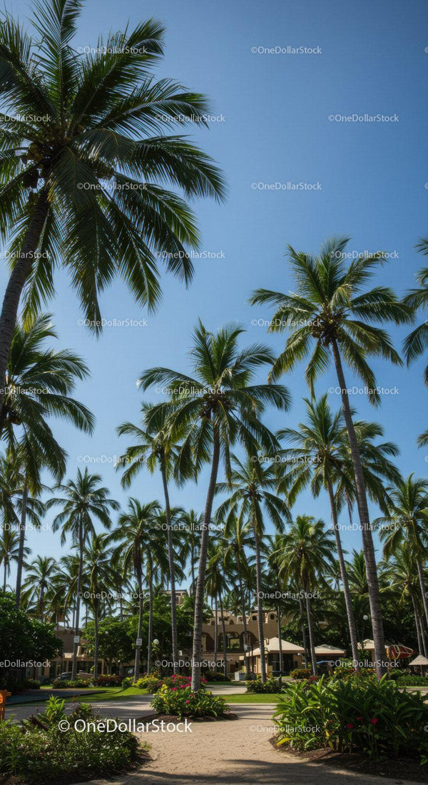 Tropical Palm Trees in a Luxurious Resort with Blue Sky
