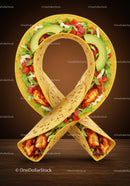 Ribbon made of wraps with chicken and fresh vegetables