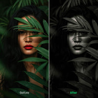 Before and after BW Portraits Green Lightroom preset edit