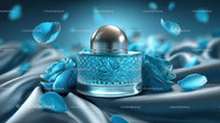 Luxury Blue Cosmetic Jar Surrounded by Elegant Floral Accents