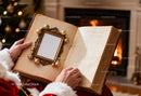 Santa Claus Reading Vintage Book by Cozy Fireplace