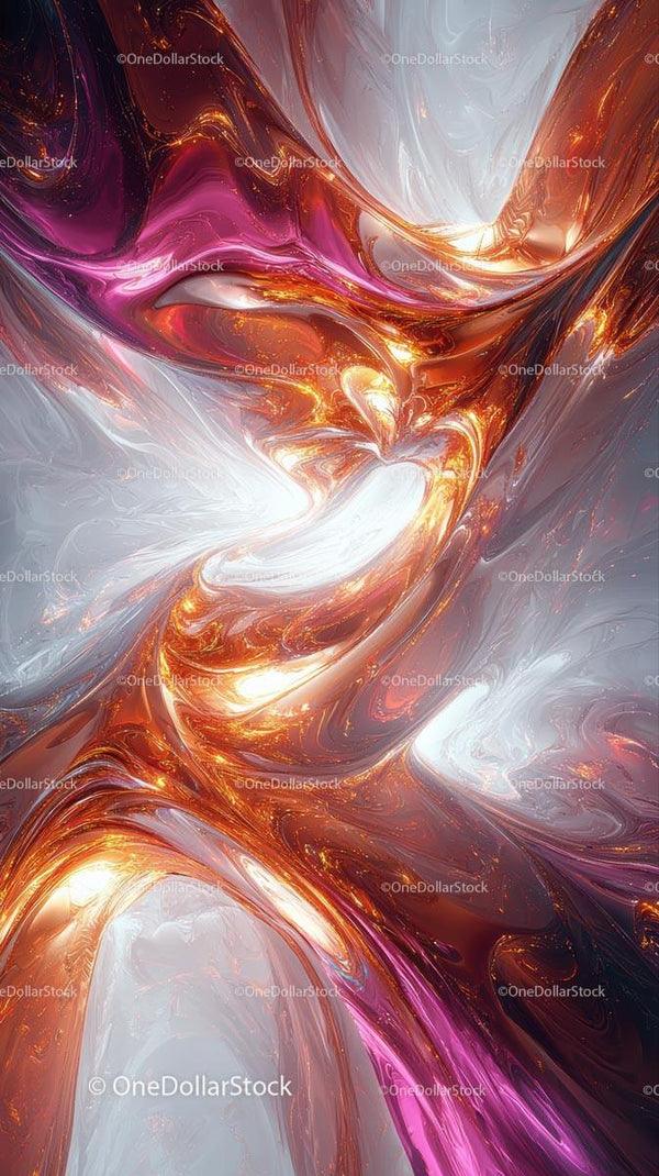 Colorful Abstract Swirling Digital Artwork with Metallic Textures