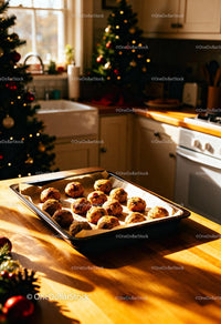 Holiday Baking in Cozy Kitchen with Christmas Tree