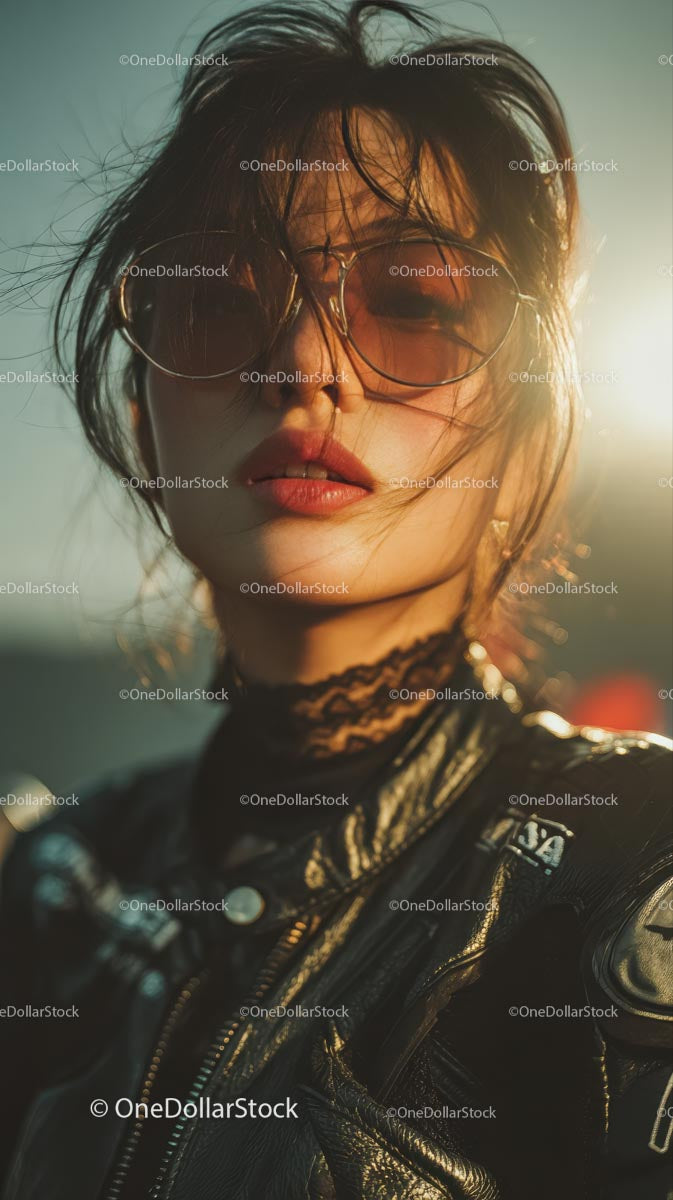 Stylish Woman in Sunglasses Against a Sunlit Background