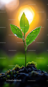 Fresh Green Seedling with Dew Drops in Natural Soil Landscape