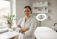 Smiling Female Healthcare Professional in Modern Medical Clinic