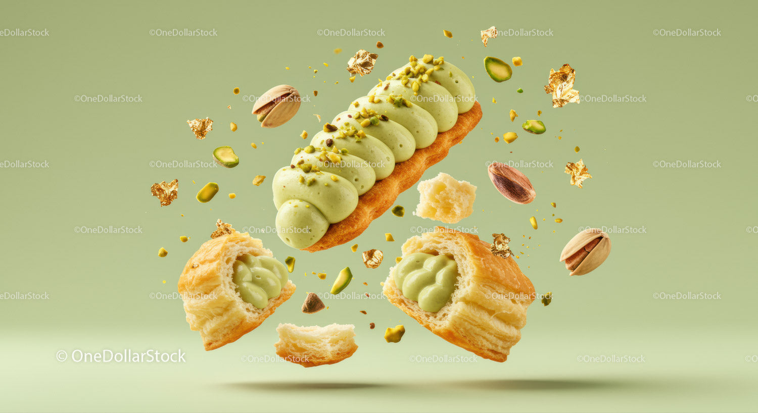 Ciasto pistacjowe z kremem i chrupiącą orzechową posypką