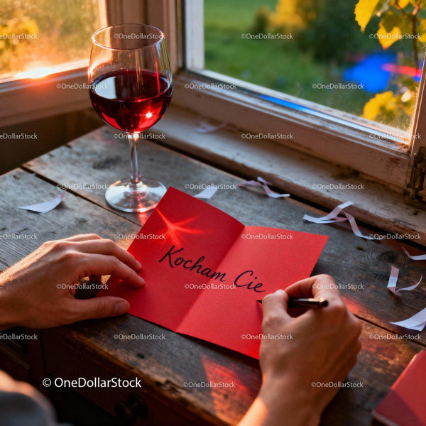 Writing a Romantic Valentine's Day Card in Warm Sunset Light