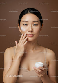 Beautiful Woman Applying Facial Moisturizer for Healthy Skin