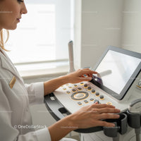 Healthcare Professional Using Ultrasound Machine in Modern Medical Clinic
