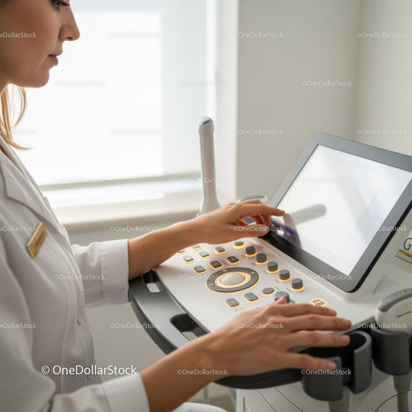 Healthcare Professional Using Ultrasound Machine in Modern Medical Clinic