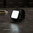 Modern black smartwatch resting on textured surface JPG Mockup Image preview