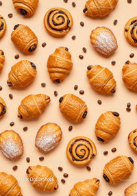Assorted Fresh Pastries with Coffee Beans on Beige