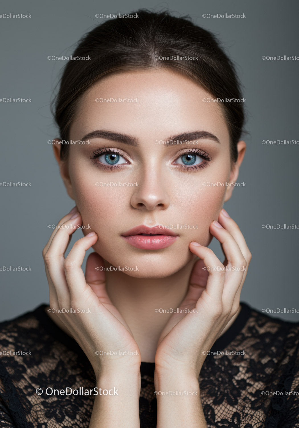 Portrait of a Young Woman with Blue Eyes and Flawless Skin