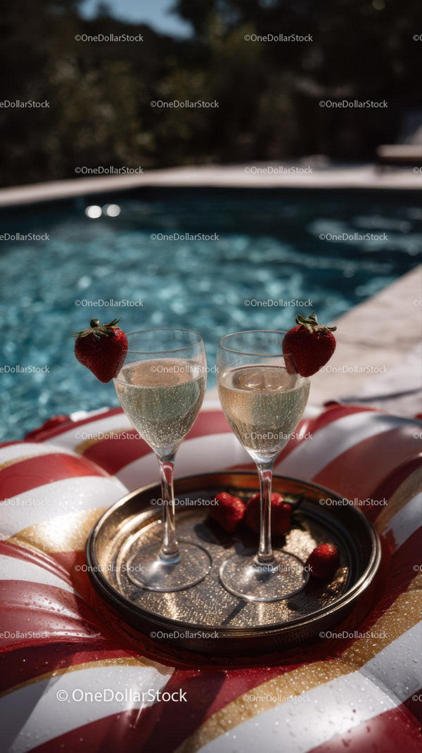 Luxury Poolside Celebration with Champagne and Strawberries