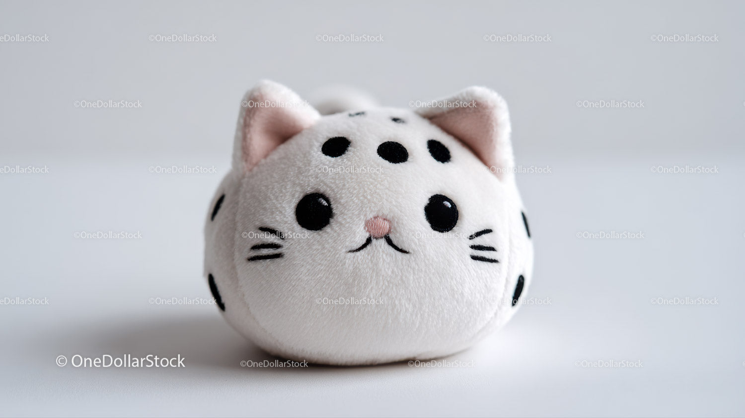 Cute Plush Cat Toy with Large Black Eyes and Pink Nose