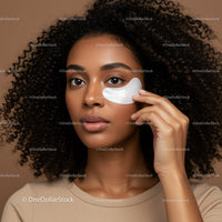 Young Woman with Curly Hair Applying Face Mask with Skincare Product