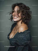 Elegant Young Woman with Curly Hair Smiling Confidently