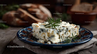 Blue Cheese and Rustic Bread on Decorative Plate in Food Setting