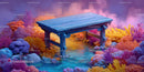 Colorful Underwater Coral Reef with Blue Wooden Table
