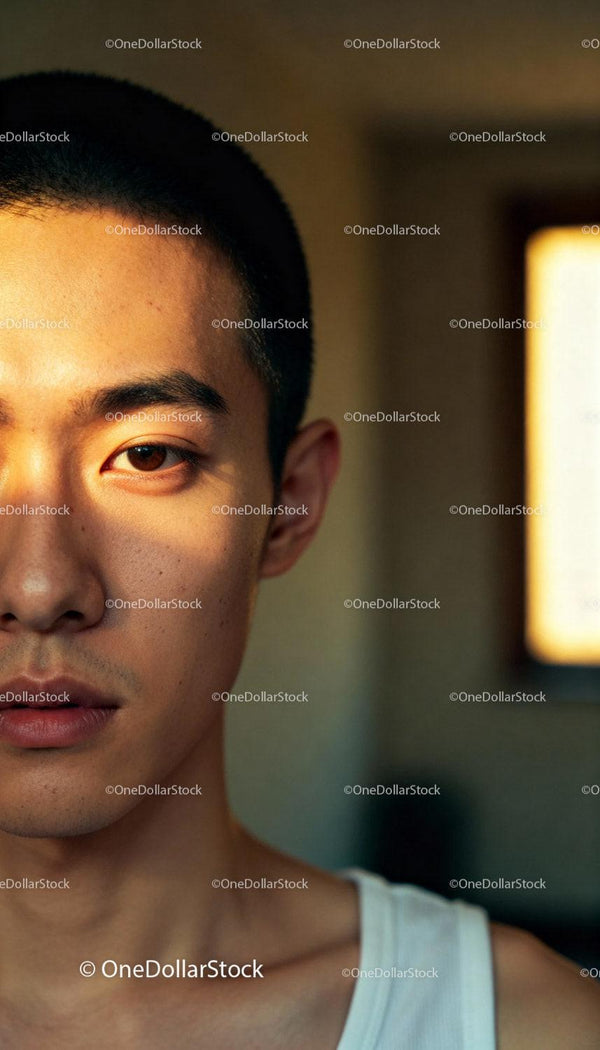 Portrait of young man with warm sunlight on face